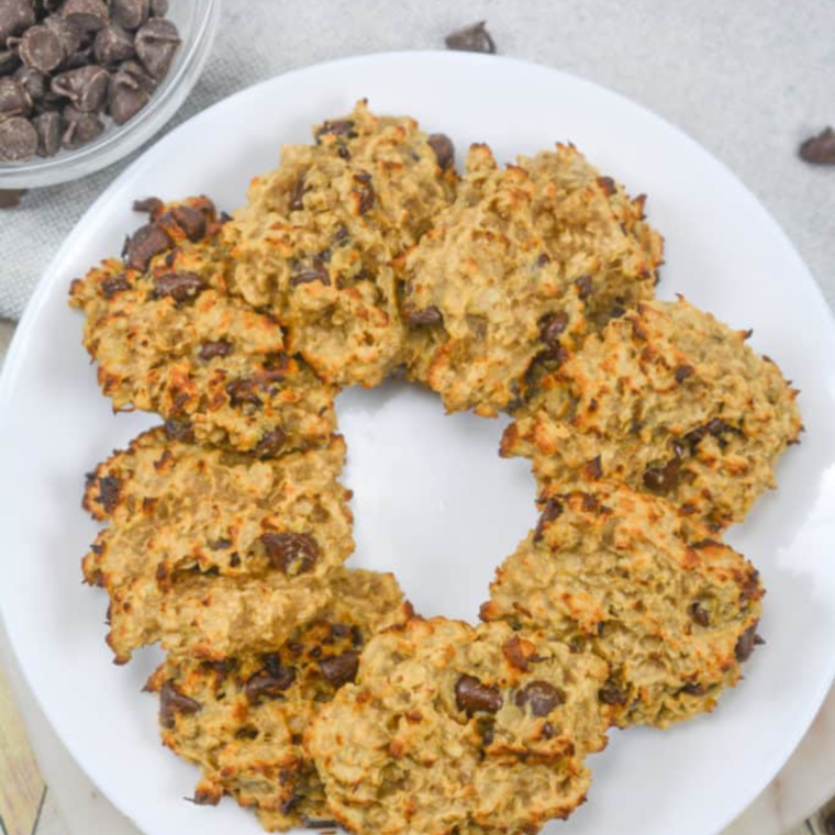 Stacked cookies: Stack of air fryer banana bread cookies showing soft, cake-like texture