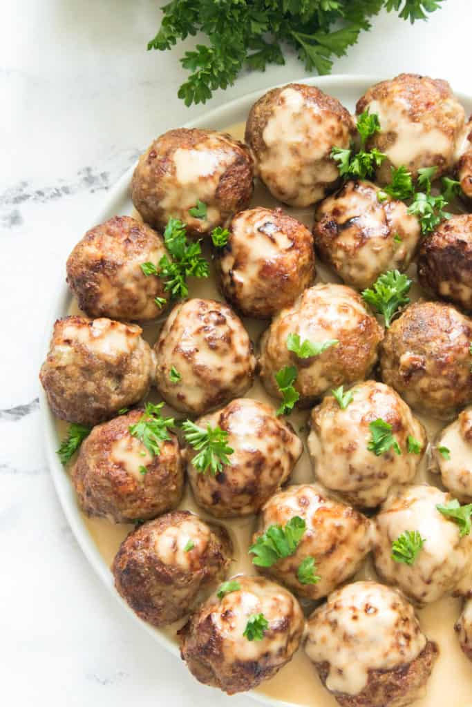 IKEA frozen meatballs cooked in the air fryer, crispy and golden brown.