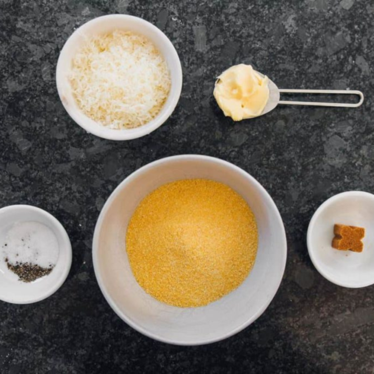 Ingredients for polenta fries: polenta, vegetable broth, parmesan, butter