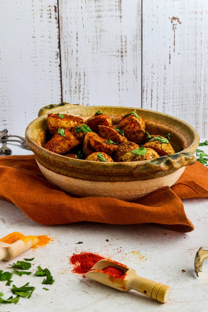 Air Fryer Bombay Potatoes seasoned with Indian spices, crispy on the outside and tender on the inside
