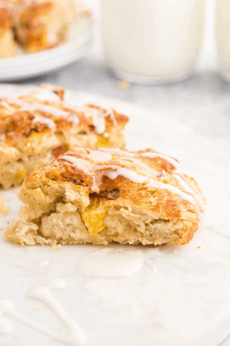Golden air fryer peach scones cooling on a wire rack