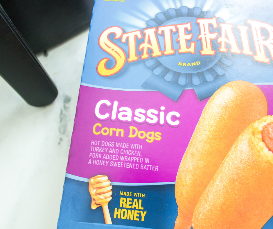 Ingredients Needed For Air Fryer State Fair Frozen Corn Dogs on kitchen table.