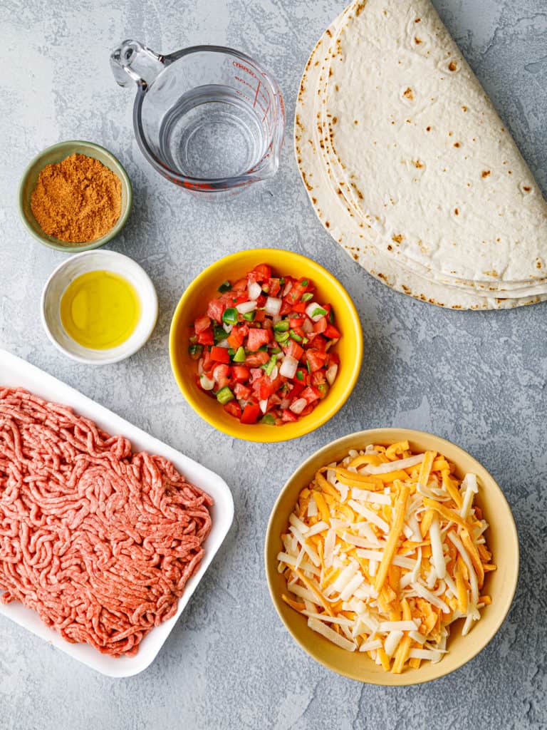 ingredients needed for air fryer taco bell copycat meximelt on table.