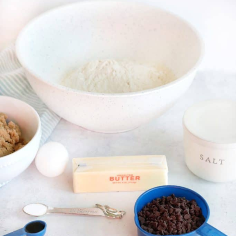 Ingredients needed for Copycat Chick-Fil-A Cookie Recipe on kitchen table.