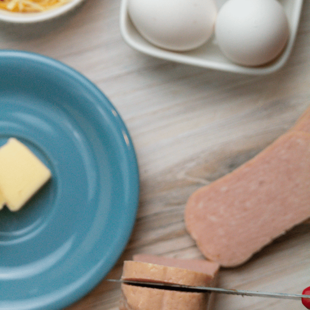Spam sliced and air fried until crispy, then chopped into bite-sized pieces.