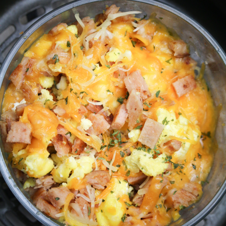 Air fryer country Spam and eggs with crispy Spam slices and eggs