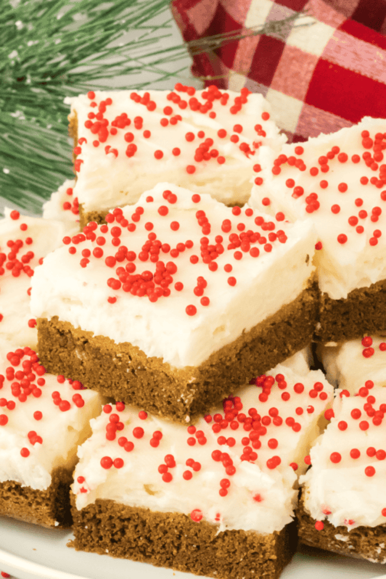 Soft Air Fryer Gingerbread Cookie Bars cut into squares, showing rich color and spiced texture.