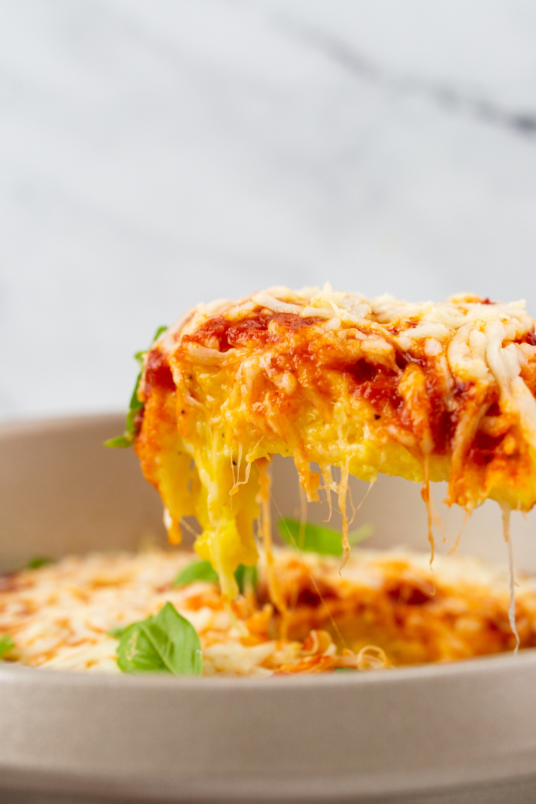 Air fryer keto egg lasagna with layers of eggs, cheese, and savory fillings