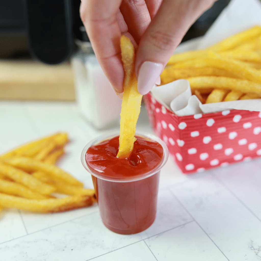 Crispy golden brown Ore Ida Extra Crispy Fries cooked in air fryer