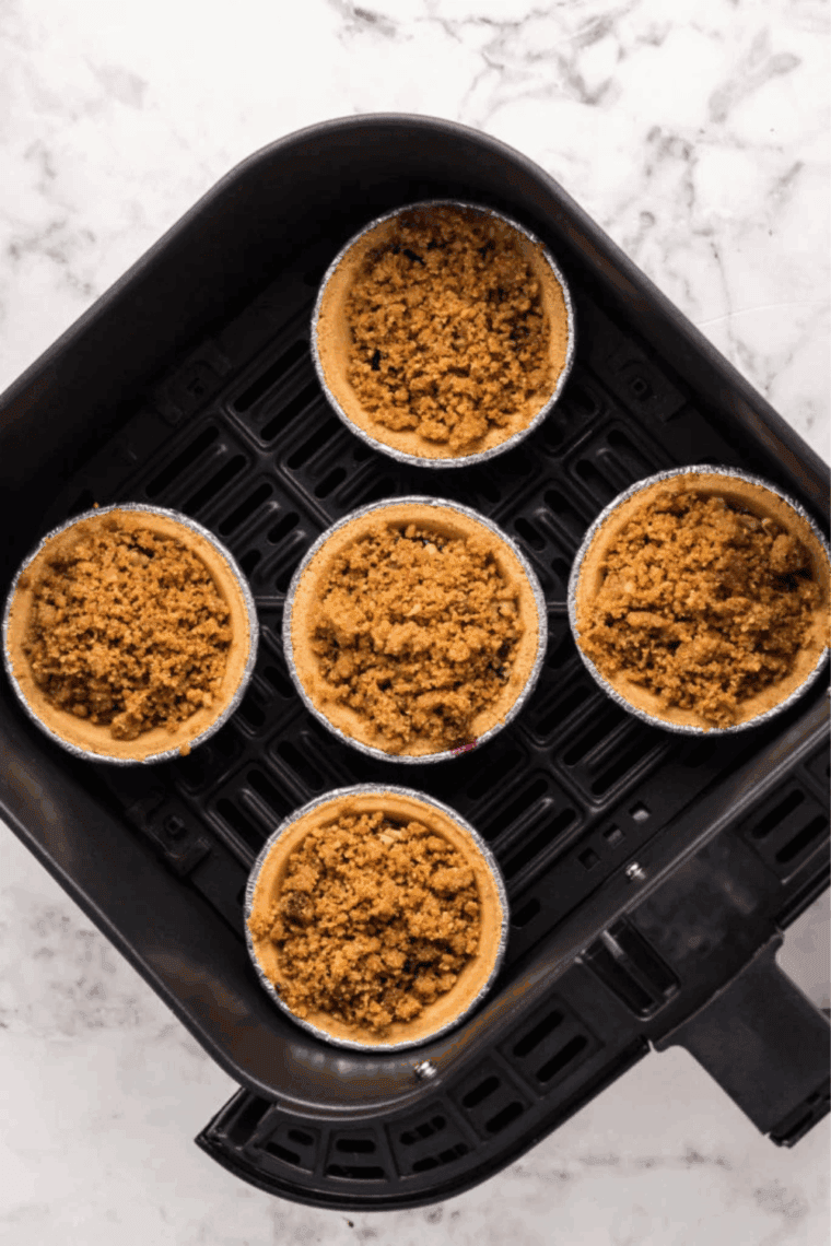 Blueberry Crumb Cake in the air fryer basket.