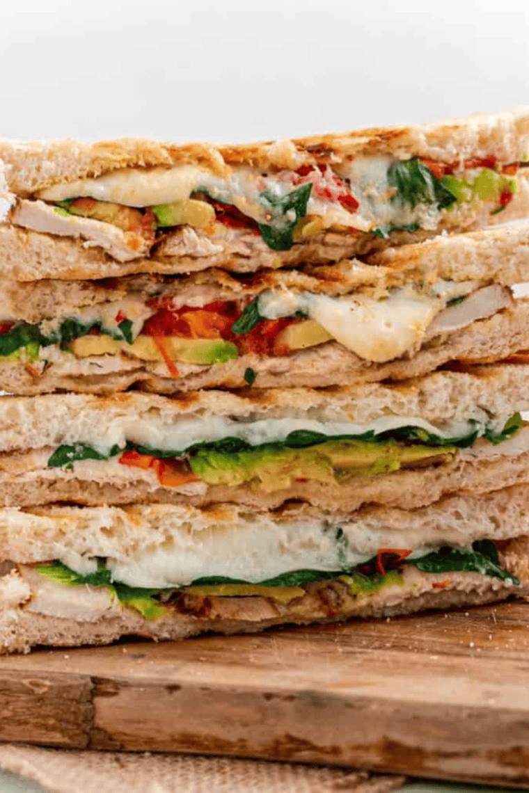 air fryer panera-style chipotle chicken avocado melt with melted cheese on toasted bread