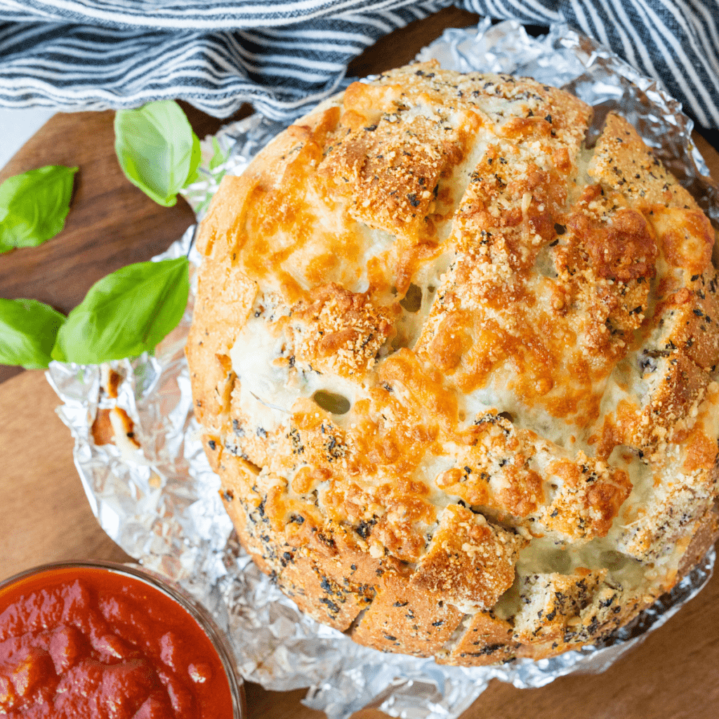 Golden, cheesy air fryer crack bread, ready to serve as a flavorful appetizer or snack.