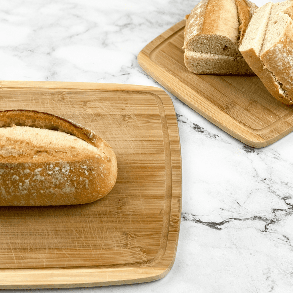 Cut the bread in half, for adding fillings.
