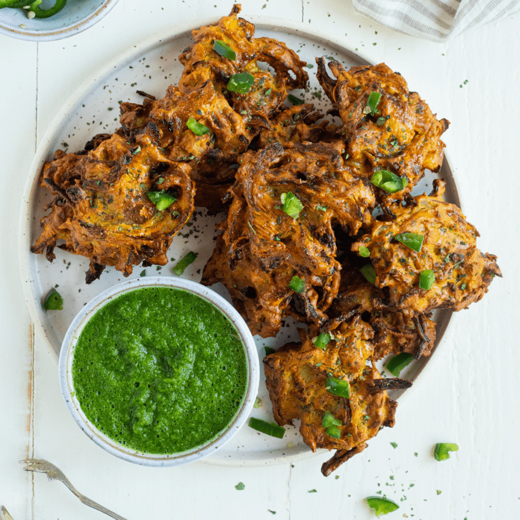 Plate of Air Fryer Onion Pakora.