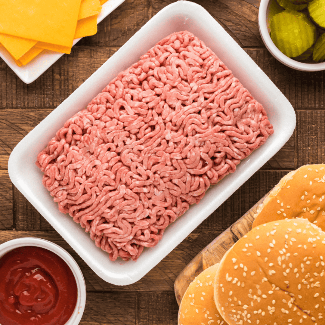 Ingredients needed for Air Fryer Taco Burgers on kitchen table.