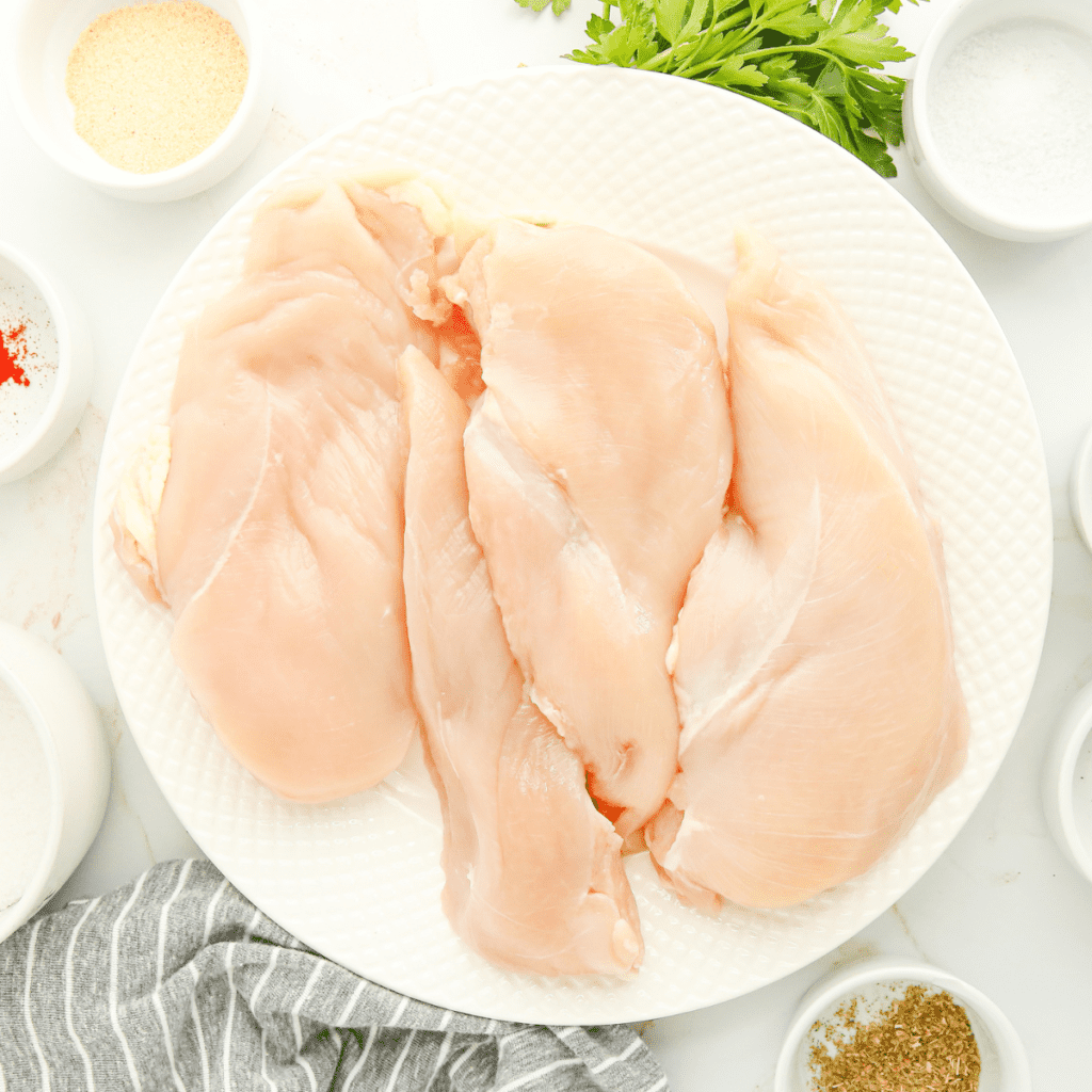 Ingredients Needed For Cream Cheese Chicken Instant Pot on kitchen table.
