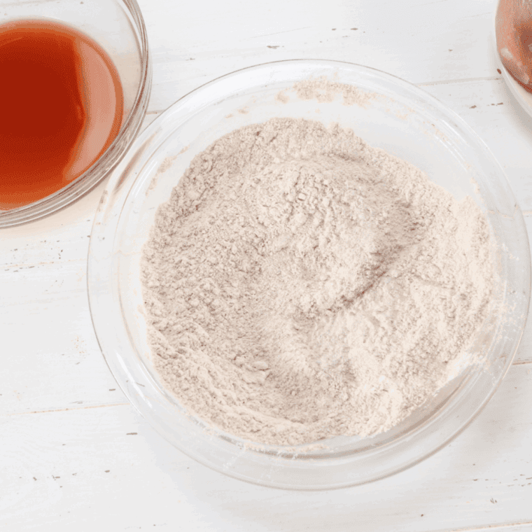 Seasoned flour mix in the mixing bowl.