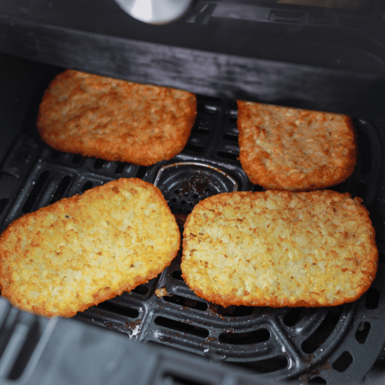 overhead: trader joe's hashbrowns in air fryer basket