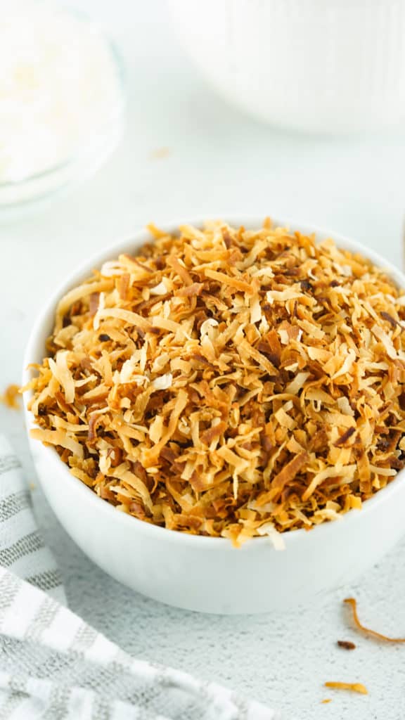 Golden toasted coconut flakes in air fryer