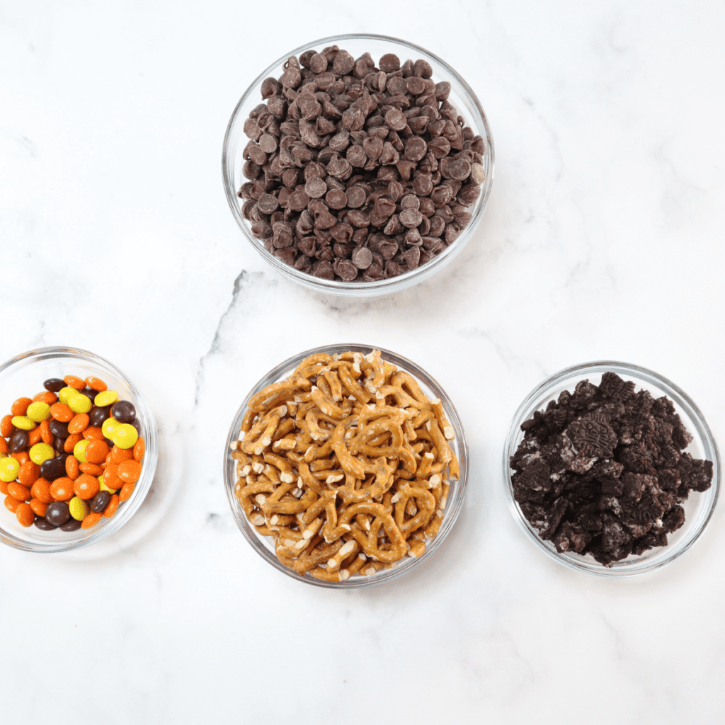 Ingredients Needed For Air Fryer Candy Bark on kitchen table.