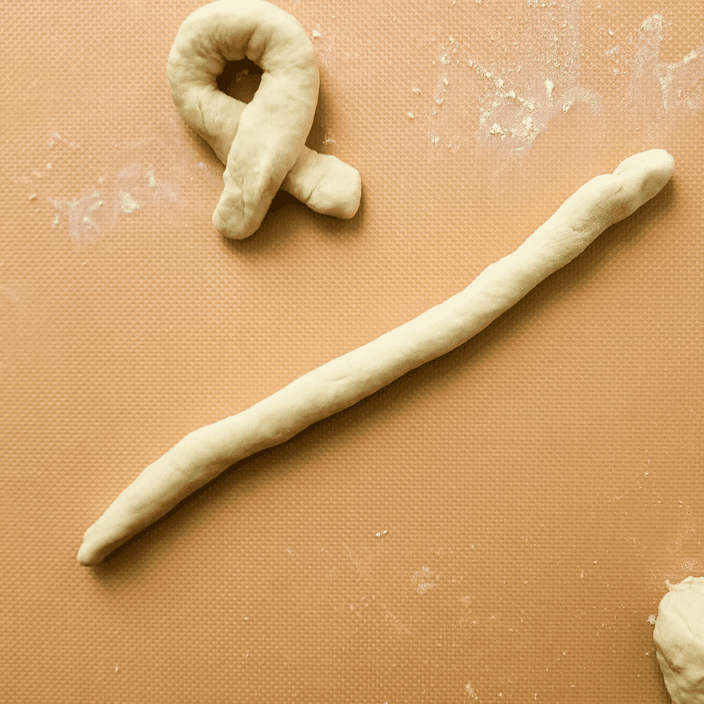 Rolling out and shaping dough for Air Fryer Cinnamon Bread Twists.