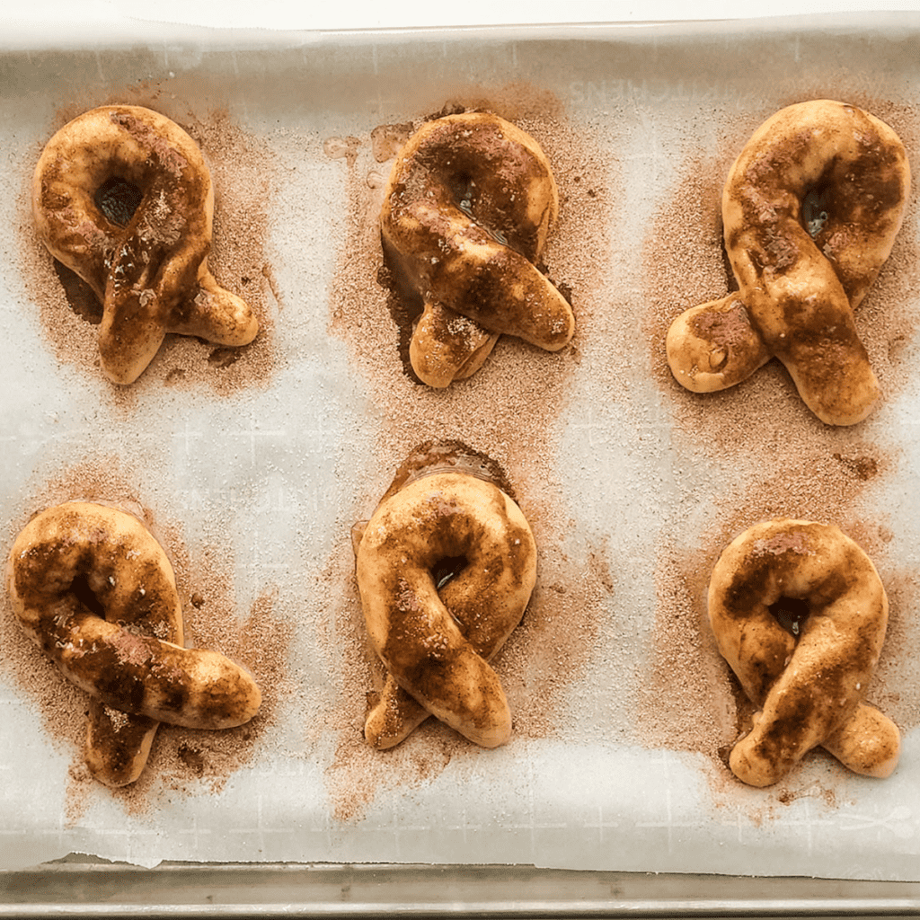 Sprinkling a mixture of cinnamon and sugar over the buttered dough for Air Fryer Cinnamon Bread Twists.