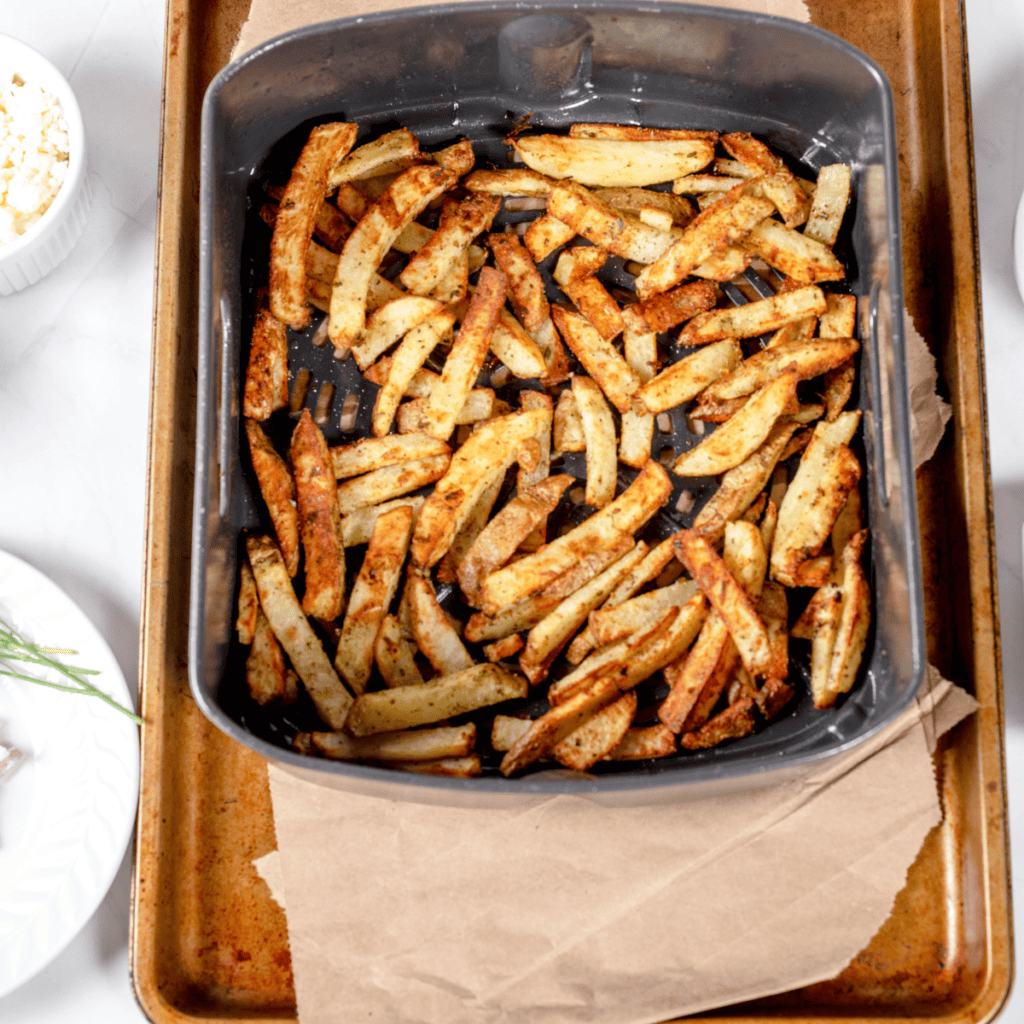 Air fryer copycat Wingstop fries crispy and golden with a perfect seasoning blend.