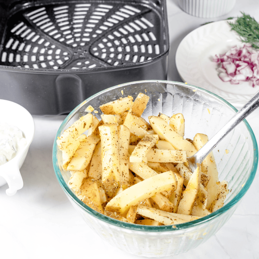 Mix and sprinkle seasoning blend over potatoes, toss to coat evenly.