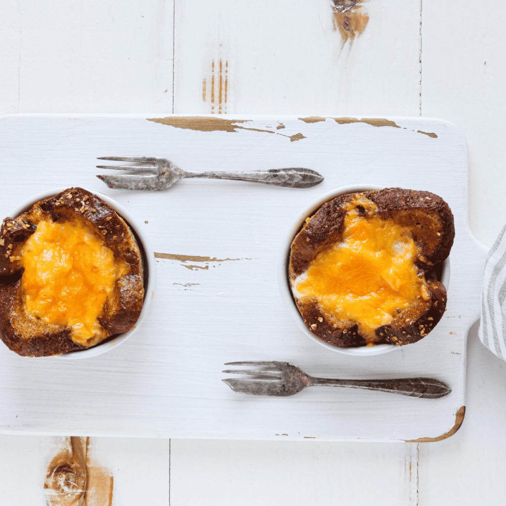 Close-up of a custardy French toast mug cup made in the air fryer