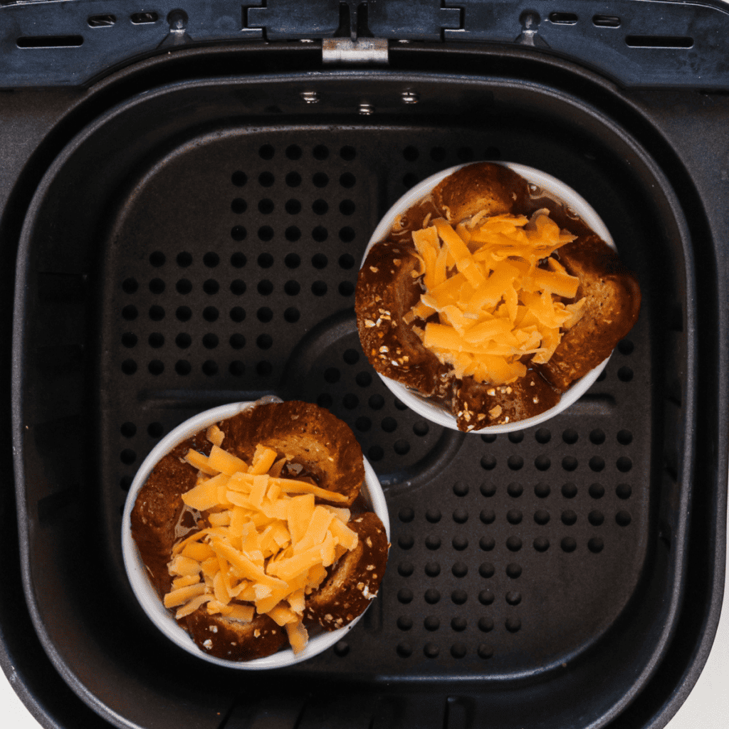 Soaked bread pressed into a ramekin before air frying