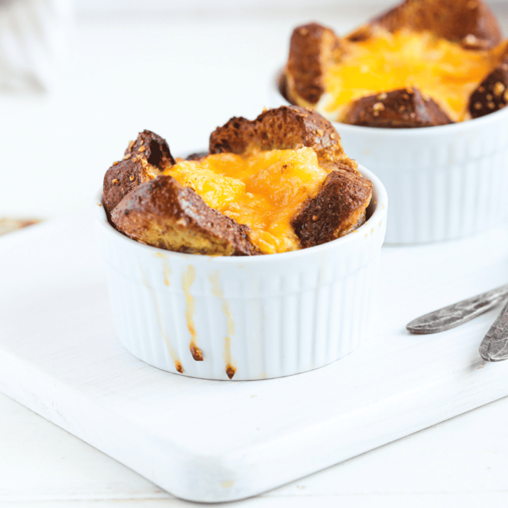 Golden, crisp-topped French toast mug cup fresh from the air fryer