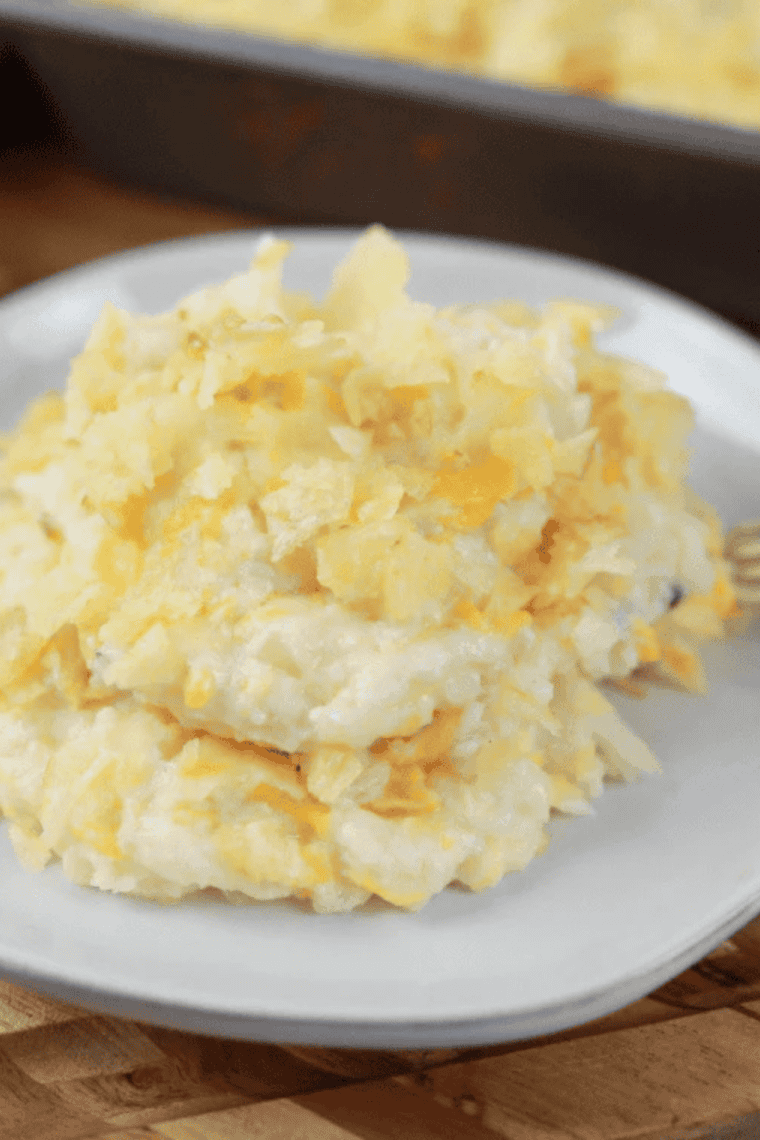 Crispy, golden air fryer funeral potatoes served on a plate