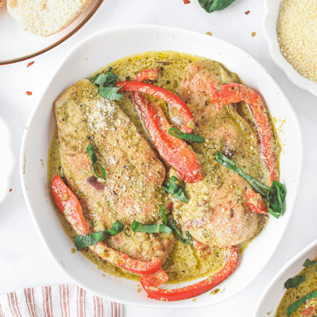 Air Fryer Pesto Chicken Breasts on Plate