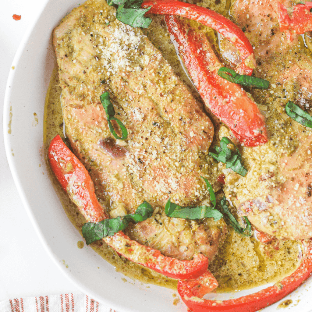 Air Fryer Pesto Chicken Breasts on Plate
