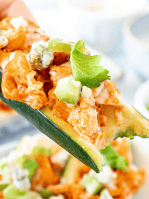 Buffalo Chicken Zucchini Boats