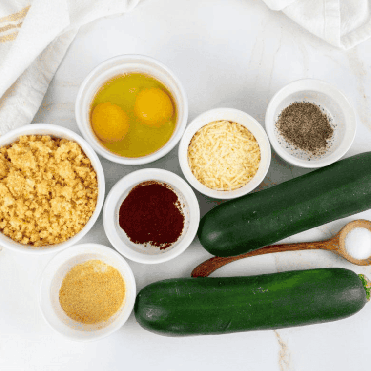 Ingredients needed for Copycat Carrabba’s Zucchini on kitchen table.
