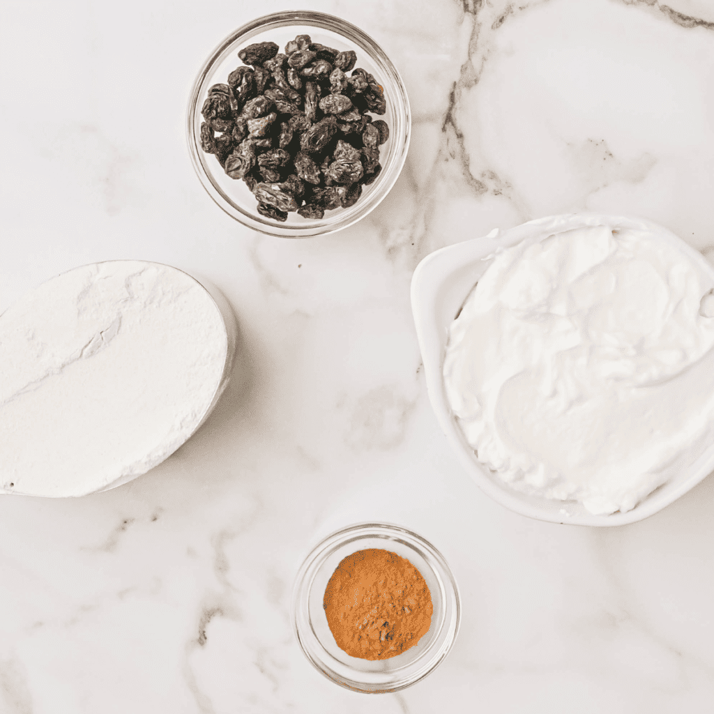 Ingredients Needed For Air Fryer Copycat Dunkin Donuts Cinnamon Raisin Bagel on white table