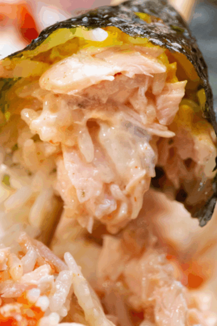 Sliced salmon sushi rolls served with soy sauce, wasabi, and pickled ginger