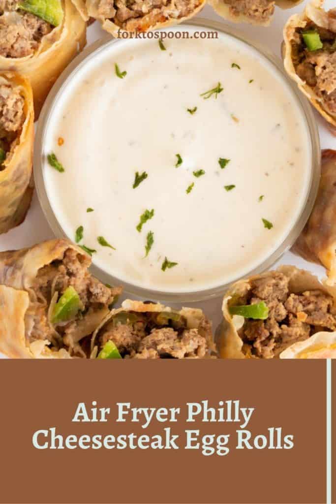 titled image (and shown): air fryer philly cheesesteak egg rolls