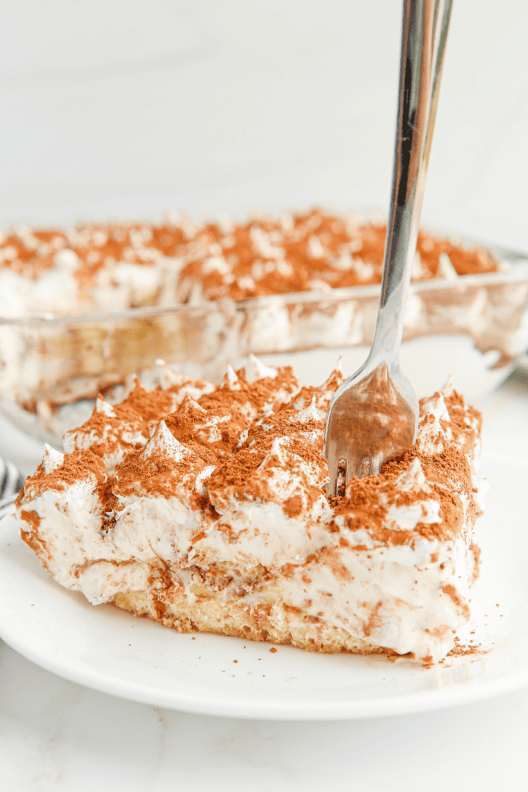 Close up of Tiramisu made with Air Fryer Homemade Ladyfingers.