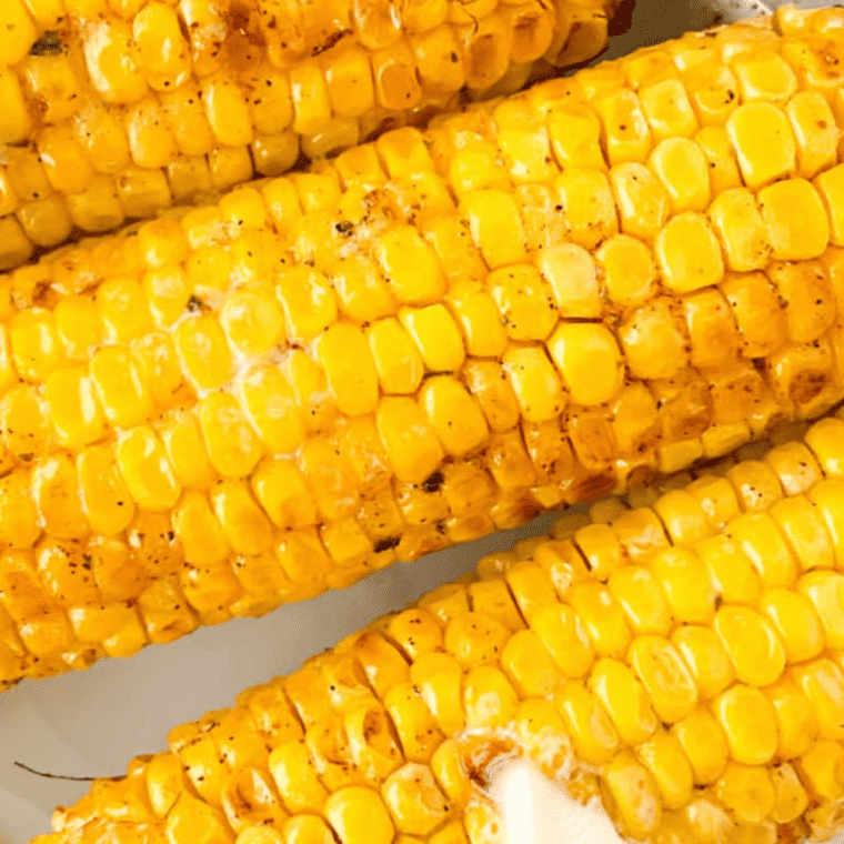 Air Fryer Cajun Corn with Cajun seasoning, butter, and fresh parsley, served as a delicious side dish.