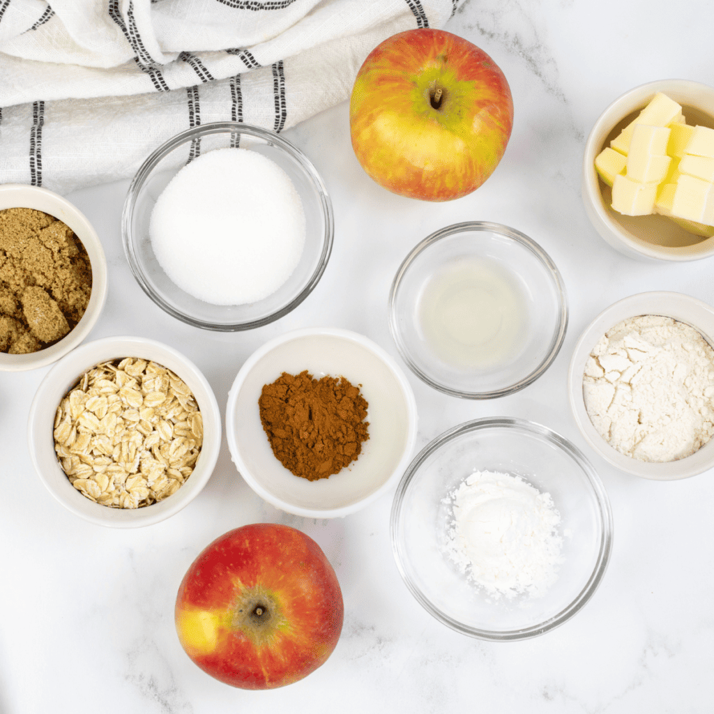 Ingredients Needed For Blackstone Apple Cobbler on kitchen table.