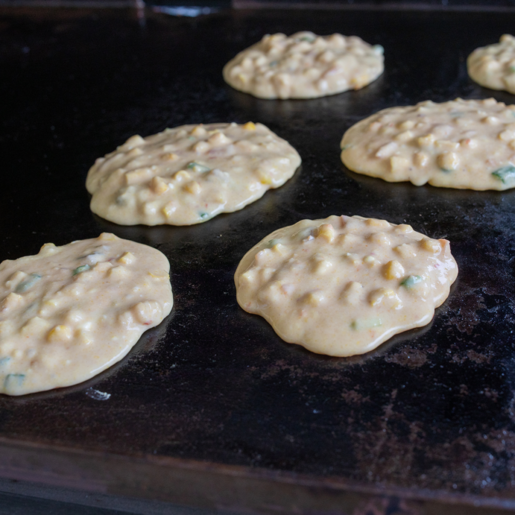 Eggs, buttermilk and melted butter whisked into a smooth wet mixture