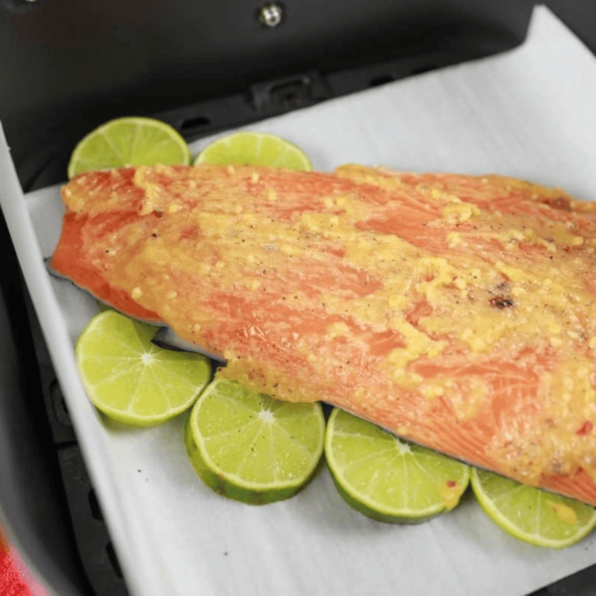 Mix sauce ingredients, brush over salmon, air fry perfectly.