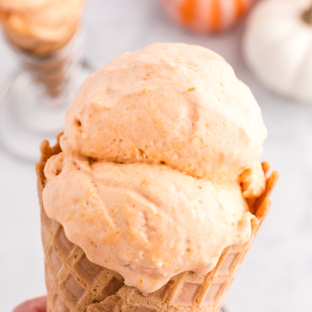 Ninja Creami machine and pint container used to make the pumpkin ice cream