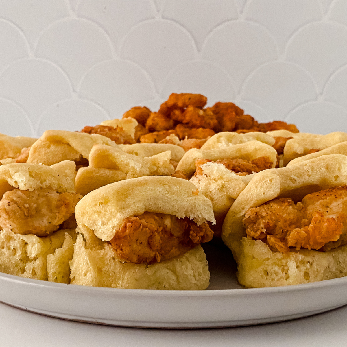 Plate of air fryer Chick-fil-A copycat chicken minis ready to serve
