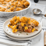 This Air Fryer Cowboy Casserole layers seasoned ground beef, corn, and melty cheese under crispy tater tots — a hearty weeknight dinner in 40 minutes.