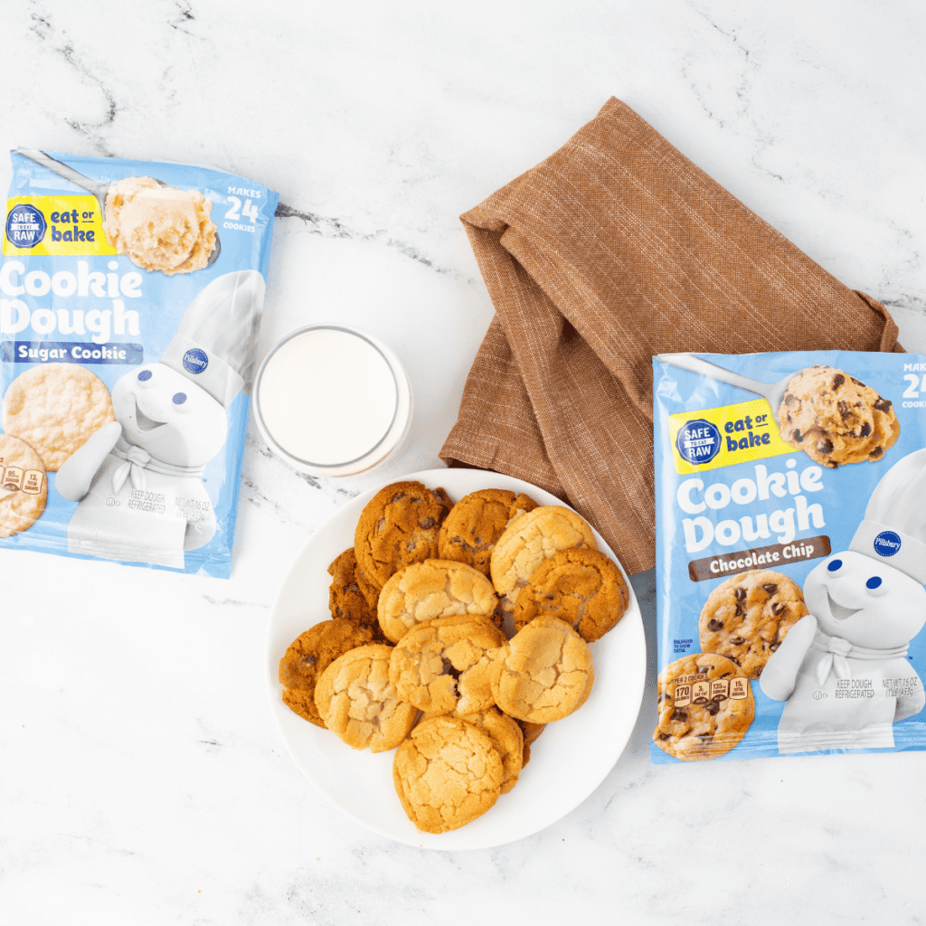 Frozen cookie dough in the air fryer basket, ready to bake."