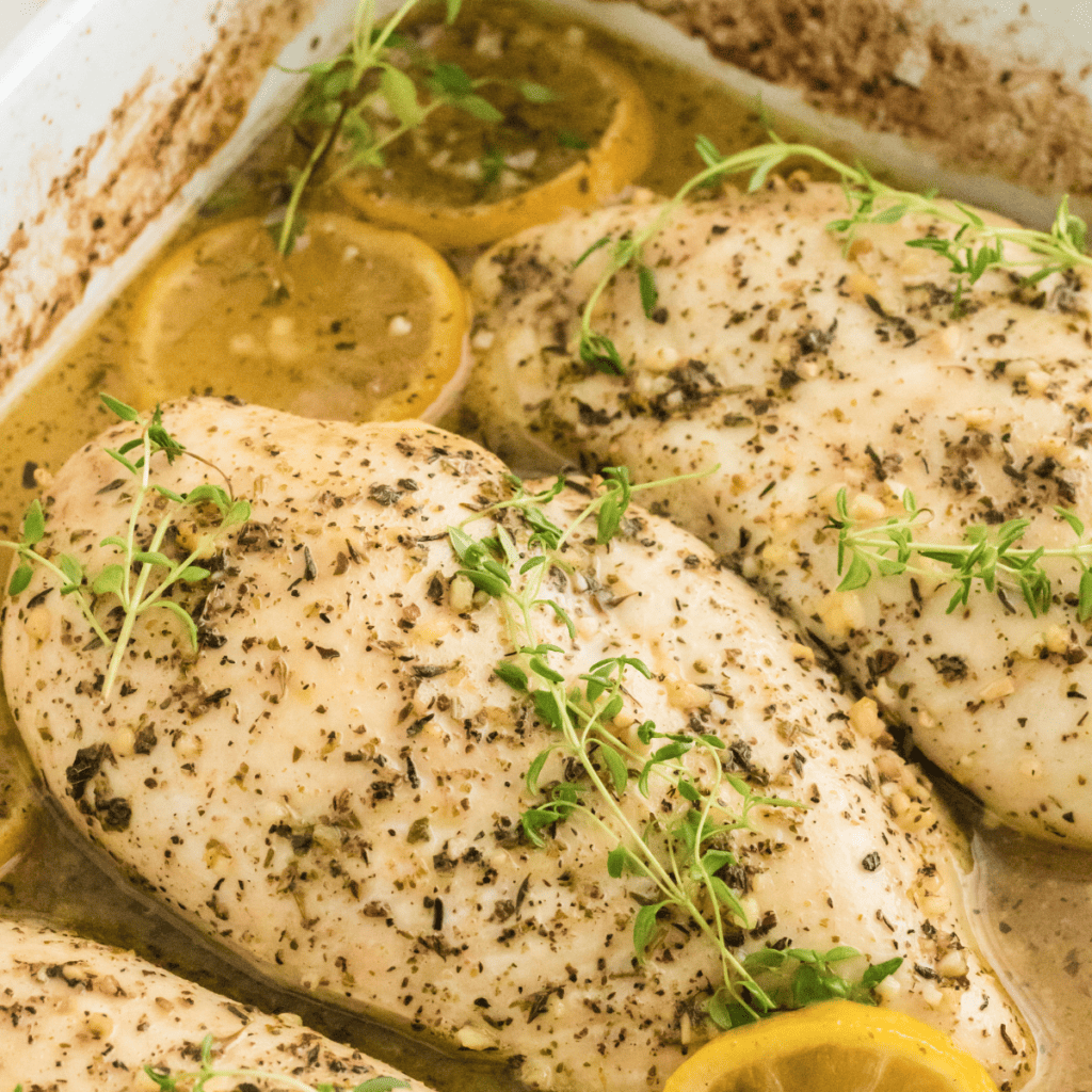 Air Fryer Lemon Chicken Breast with golden, crispy exterior and juicy, tender interior.
