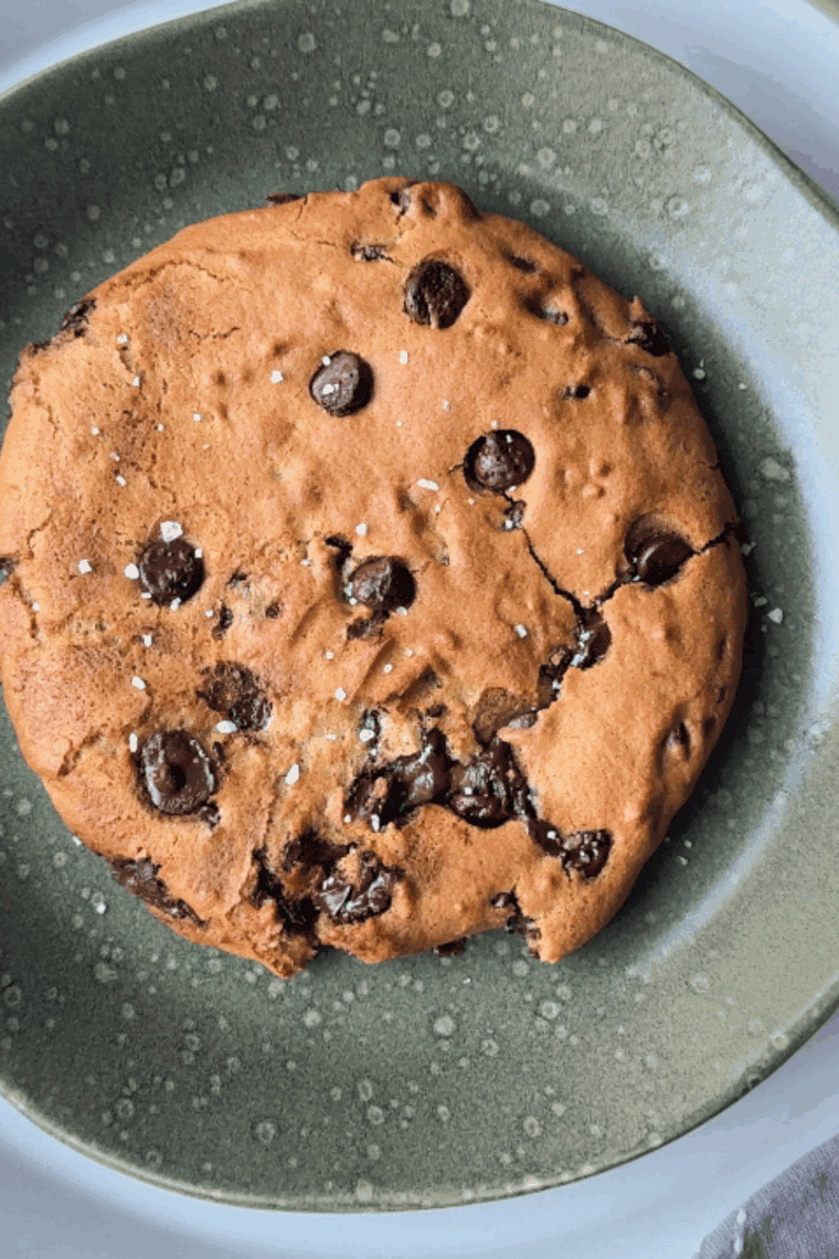 Air fryer single serve chocolate chip cookie baked until gooey